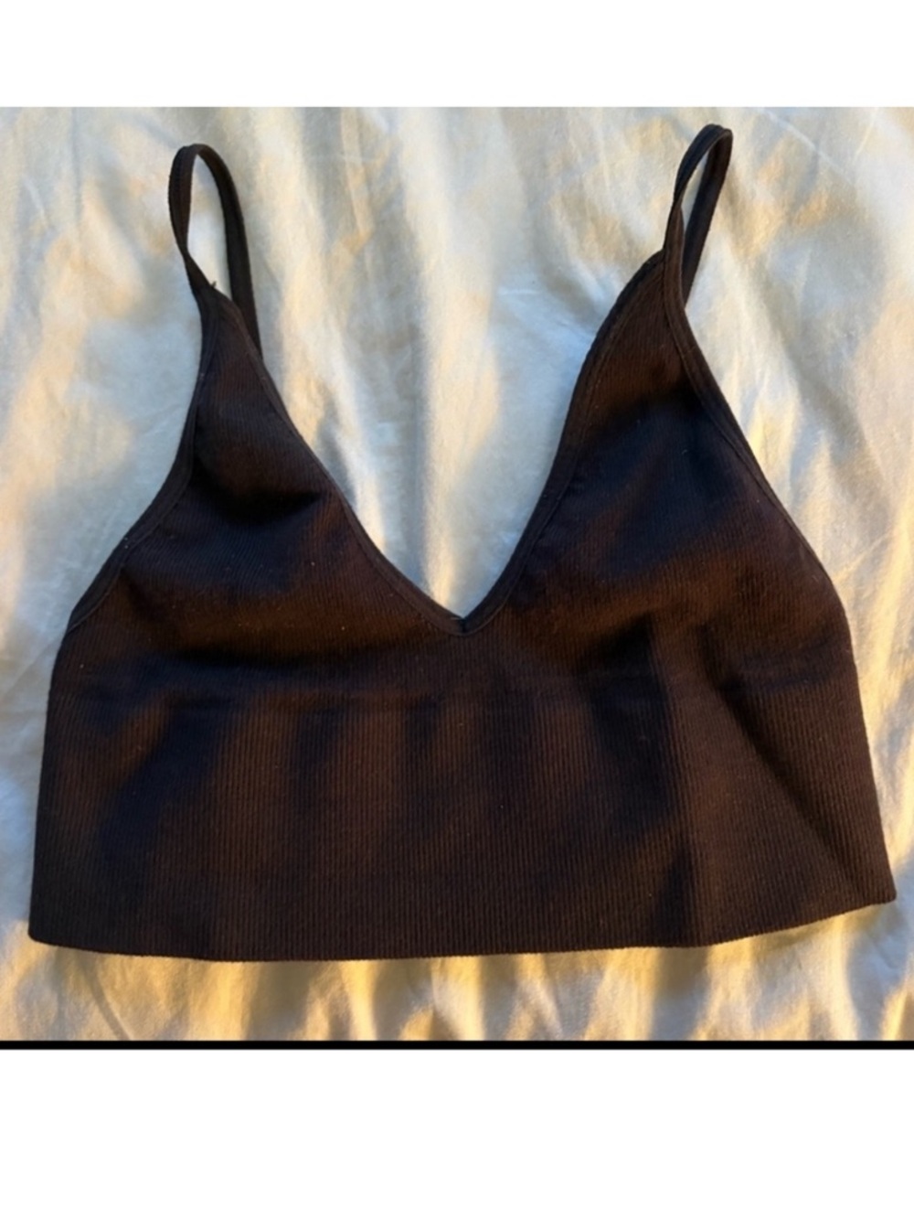 Together Black Ribbed V-Neck Crop Bralette